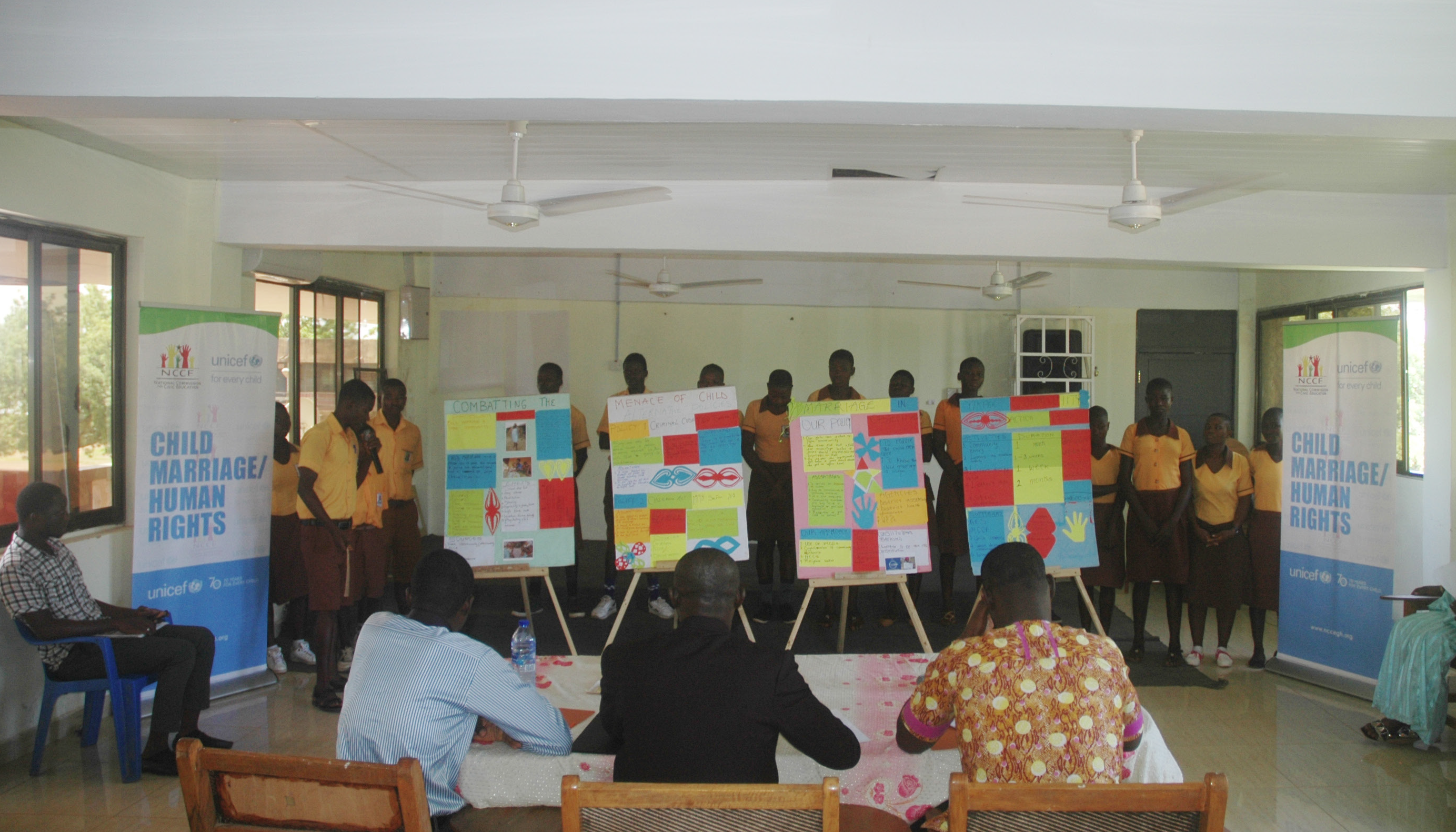 Ghana Project Citizen Students present their project to a panel of judges.
